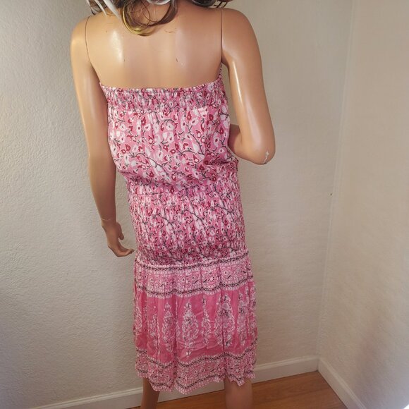 Muche Et Muchette Strapless Smocked Waist Floral Pink Tube Top Dress M/L EUC - Picture 9 of 13